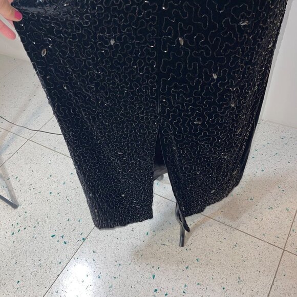 Vintage Womens Dress Size XL Black Velvet Beaded Sequin Maxi Dolman Sleeve - Picture 11 of 11